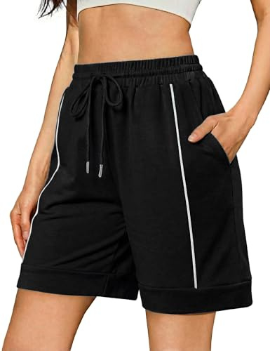 Litherday Shorts dam, korta byxor, bomull, hög midja, sportbyxor, korta, sportshorts, joggingbyxor med fickor för fitness, löpning, gym