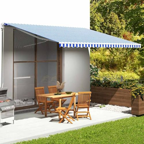 Tenda da sole blu/bianco, 480 x 345 cm, in poliestere UV con PU, per telaio da 5 x 3,5 m, balcone, terrazza, giardino