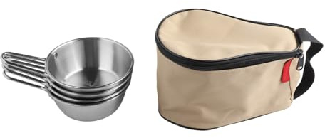 NINMORTH Confezione da 4 ciotole da 400 ml 304 per tazze in acciaio inox con manico, ciotole da campeggio all'aperto impilabili con custodia