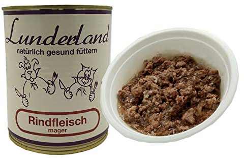 Lunderland Rindfleisch mager 2X 800g Dose (insg. 1,6kg) / Hundefutter Nassfutter 100% Rindfleisch, von Hand entfettet