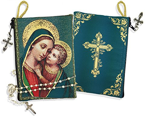 Alexandra Int'l Rosary Pouch Bag Tapestry Icon Madonna and Child With Zipper Close Keepsake Holder 5 3/8 Inch