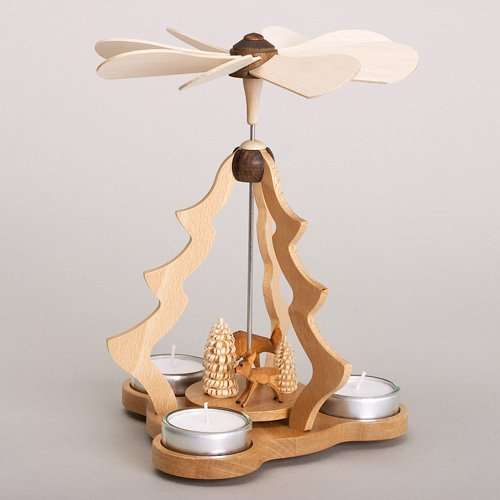 Rudolphs Schatzkiste Table pyramid small with deer for 3 tealights pyramid 21,5cm Erzgebirge NEW