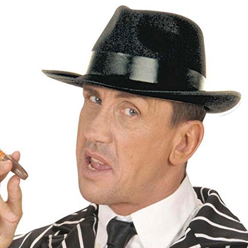 Schwarzer Mafia Hut Blues Brothers Filzhut Mafiahut Gangsterhut Kopfbedeckung für Gentleman Ganove Al Capone Gangster 20er Jahre Party Karnevalshut Faschingshut Black and White Mottoparty Accessoire Karneval Kostüm Zubehör