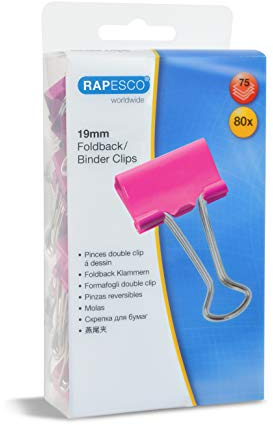 Rapesco 1491 19 mm Pappersklämmor, Knallrosa, Förpackning med 80
