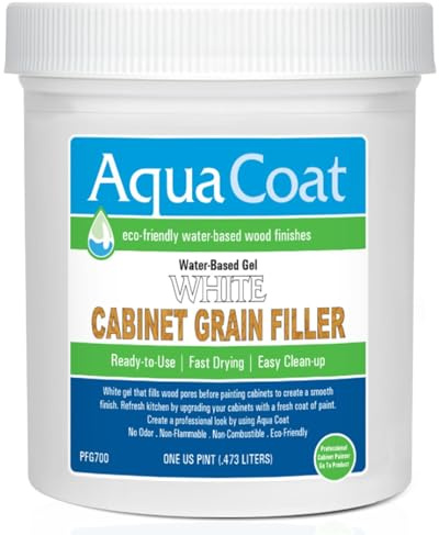 AquaCoat Water-Based White Cabinet Wood Grain Filler Gel – Fast Drying, Low Odor White Wood Filler, Sandable & Paintable for Interior & Exterior Repairs, Upgrades & Restorations – 16 oz