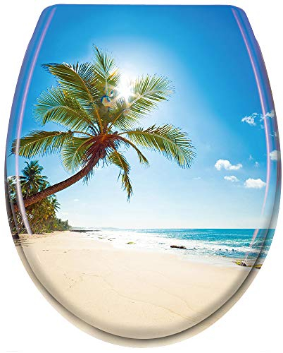 UISEBRT WC Sitz mit Absenkautomatik - WC Klodeckel Toilettensitz mit langsamer Absenkung - Verschiedene Muster zur Auswahl (Strand)