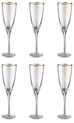 BUTLERS 6er Set Sektgläser mit Goldrand 250ml Vintage Gläser - SMERALDA - Sektflöte aus mundgeblasenem Glas | Trinkgeschirr & Sektkelche für Prosecco, Champagner