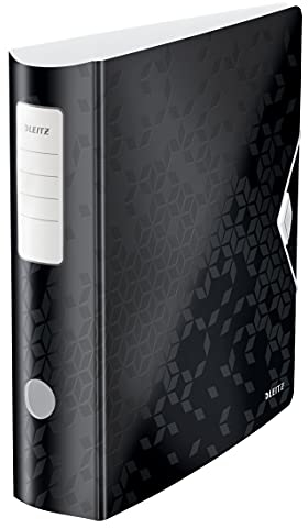 Leitz Qualitäts-Ordner 180° Active WOW, A4, Breit, Abgerundeter Rücken, 8,2 cm breit, Gummibandverschluss, Leichtes Polyfoam, Plastik-Ordner, WOW Serie, Schwarz, 11060095