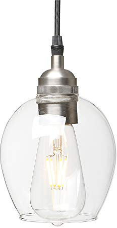 Yosoan Vintage Pendant Light E27 Base Retro Industrial Metal Finish Clear Glass Ball Shade Ceiling Light Fitting for Loft Coffee Shop Bar Home Office Bedroom Kitchen Dining Room (Brushed)