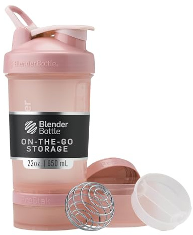 BlenderBottle Shaker Bottle with Pill Organizer and Storage for Protein Powder, Classic V2 ProStak System, 22-Ounce, Rose Pink