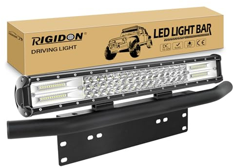 RIGIDON 50 cm 20 pouces 288W led light barre avec support de plaque d'immatriculation, 12V 24V Triple rangée barre d'éclairage led pour offroad Véhicules Voiture camions 4x4, 6000k barre lumineuse