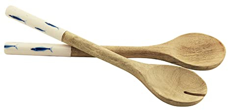 Sea-Club Posate da insalata – Pesci, legno di mango smaltato, L: 30 cm, set da 2