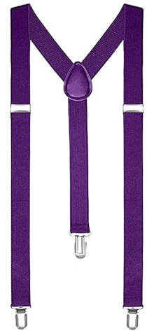 The Fancy Dress® Unisex Adult Child Adjustable BRACES SUSPENDERS Slim Trouser Belt Y Clip On Fancy Dress Mens 25 mm with Strong Metal Clip (Purple)