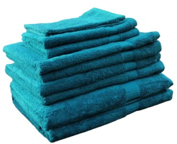 Merkanta Handtuch Set petrol | 10 teilig | 2 Gästetücher 4 Handtücher 2 Duschtücher 2 Waschlappen | 100% Baumwolle | Badetücher | bath towel | Handtücherset Badezimmer | Bad Tücher (Petrol - grünblau)