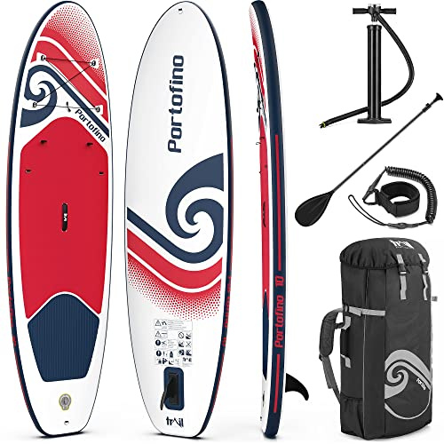 Trail Portofino Inflatable Stand Up Paddle Board, 10ft x 33” x 4.5” All Round SUP with Accessories (Backpack, Adjustable Aluminium Oar, Pump, Pressure Gauge, Leash and Removable Fin)