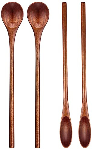4 Pcs Wooden Coffee Spoons,Small Wooden Spoon, Long Handle Teaspoon Wood Stirring Spoon for Kitchen Stirring