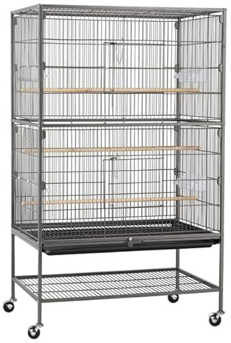 Abician Voliere Oiseaux Interieur sur Pied Grand Cage Oiseaux sur roulettes en Métal Cage à Oiseaux pour Perroquet Perruches 79 x 52 x 132 cm