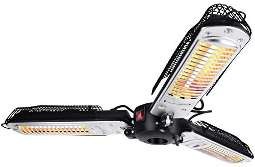 Samnuerly Patio Parasol Heater, 2000W Folding Umbrella Heaters With 3 Heating Panels, Outdoor Infrared Space Heater For Pergola Garden Terrace,Black