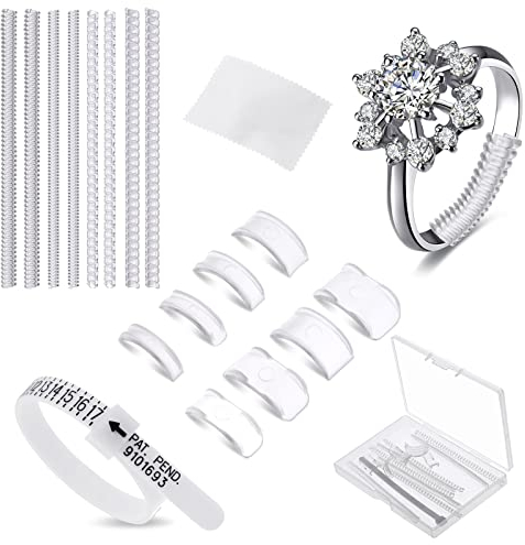 Abeillo Ringverkleinerer Unsichtbar, Ringgrößenversteller mit Poliertuch und Ringgrössenmesser, Ring Size Adjuster Set für Männer und Frauen Lose Ringe (2 Stile, 12 Größen fits 1-10mm)