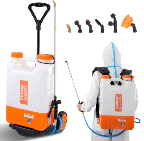 VEVOR Pulvérisateur à Dos avec Chariot, Pression réglable 0-94 PSI, réservoir 15 L sur Roues, avec 8 Buses, 2 Baguettes, Couvercle à Large Ouverture pour Jardin, désherbage, pulvérisation, Nettoyage