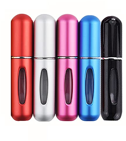 Angzhili 5 PCS 5ml Perfume Atomiser Bottles Portable Mini Travel Portable Perfume Glass Bottle Travel Aluminum Spray Atomizer Empty Metal Perfume Atomiser Sprayer Easy Carry