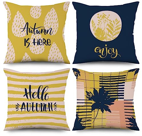 ZANHOG Kissenbezug 65x65cm 4 Stück Zierkissenbezüge Gelbe Streifen Kissenbezüge Samt Beidseitiger Druck Kissenhülle mit Vertecktem Reißverschluss für Sofa Stuhl Garten Lounge Kissen