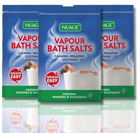 Great British Home Confezione da 3 sali da bagno Nuage Vapor da 450 g - Totale di 1,35 kg di sali da bagno rilassanti per la respirazione Immergere i muscoli o alleviare il raffreddore con mentolo ed