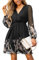 CUPSHE Women's Floral Print Chiffon A-Line Mini Dress Long Peasant Sleeves Elastic Autumn Dress Black Floral M