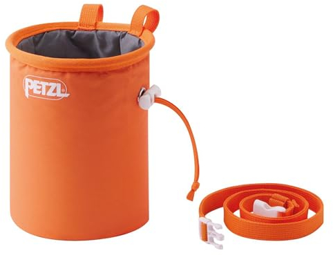 PETZL - Runder Chalkbag BANDI - mit zentralem Kordelzug und Kordelstopper, Orange, doppelter Bürstenhalter aus Textilgewebe