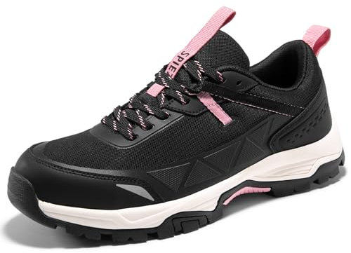 SPIEZ Sicherheitsschuhe für Damen Leichtgewicht - Arbeitsschuhe mit Composite-Zehenschutz Atmungsaktiv, Abriebfest Wanderschuhe für Outdoor, Schwarz Rosa EU35