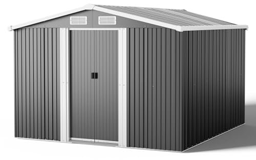 XEMQENER Garden Storage Shed with Base, 6x8 FT Metal Garden Shed with Door and Roof, Outdoor Lockable Garden Shed for Gardening Tools & Equipment, Bike, 257x205x178cm, Black