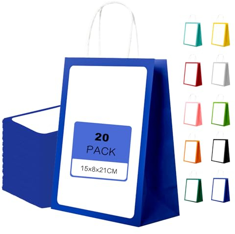 MORAINJAY 20 Stück Geschenktüten mit Henkel,Kraftpapiertüten,15x8x21cm Rot Papiertüten für Geschenkverpackung,Gastgeschenke Tüten für Einkaufen,Hochzeiten,Verpackungen,Kindergeburtstag