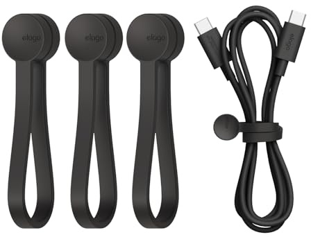 elago Fermacavi Magnetici Riutilizzabili, Silicone Premium, Organizzatore di Cavi Multifunzionale per Casa, Cucina, Ufficio, Viaggio [Pacco da 3] (Nero)