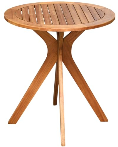 Giantex Couchtisch für den Außenbereich, aus Eukalyptus-Holz, runder Beistelltisch φ70 cm mit Kreuzbeinen, Bistrotisch Stil für Garten, Terrasse, Couchtisch, Garten, 70 x 70 x 76 cm
