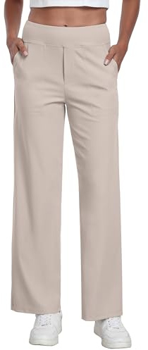 GRECERELLE Yogabyxor för kvinnor hög midja stretch joggingbyxor dam arbetsbyxor palazzo byxor för fritid, arbete och sport, Khaki, M