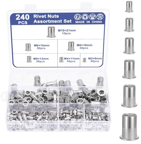 HSEAMALL Set di 240 dadi per rivetti ciechi M3 M4 M5 M6 M8 M10 304 inserti filettati in acciaio inox rivetti ciechi per auto, metallo e fai da te