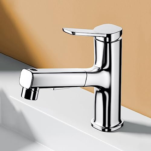 OWOHYG Robinet mitigeur de lavabo de Salle de Bain extractible 1 Trou 3 Modes pour lavabo sous Plan, Gris (Argent)
