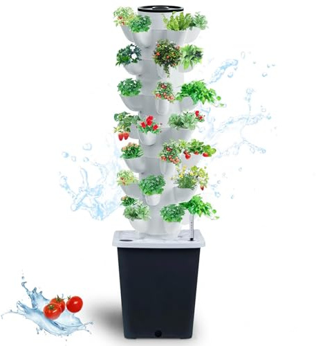 JPWDDWYT Sistema de cultivo de torre hidropónica, maceta vertical para jardín, kit de jardín inteligente para interiores con bomba y tanque de agua móvil, regalo para los amantes de la jardinería (35