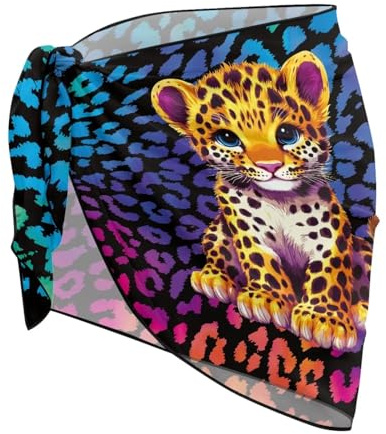 Jeiento Sarong da spiaggia da donna, sexy, velato, copertura in chiffon, gonna corta, Cute Tiger e Leopard Animal Skin, Taglia unica