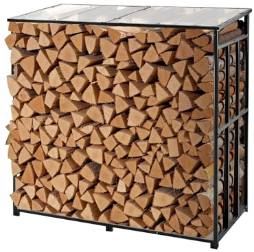 VEVOR Support à bois de chauffage avec toit incliné, range-bûches extérieur métal, 143 x 70 x 143 cm, capacité charge maximale 299,4 kg, abri de rangement thermolaqué, pour terrasse, cheminée, jardin