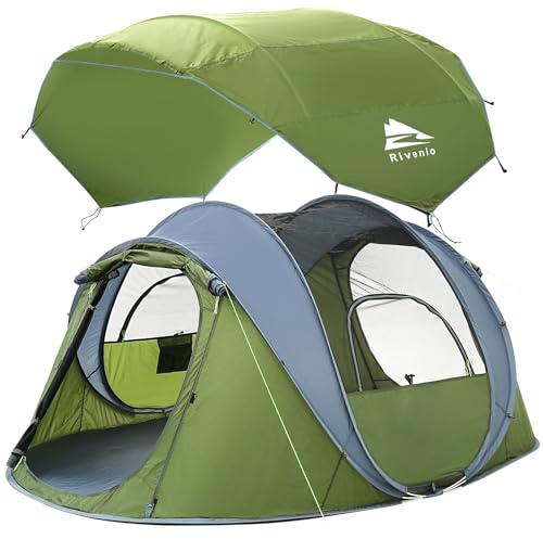 4 Person Easy Pop Up Tent, Automatic Setup, Waterproof, 2 Doors-Instant Family Tents for Camping, Hiking & Traveling, 9.5’X6.6’X52''