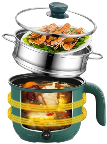 Hot Pot Électrique avec Cuiseur à Vapeur 1,5L, Mini Marmite Électrique Portable Multifonction, Poêle Antiadhésive avec Couvercle, Multicuiseur Rapide pour Nouilles Soupe Œufs Steak Voyage