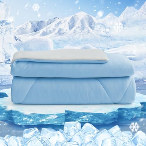 HOMFINE Manta Refrescante para Personas - Doble Cara Manta de Verano para Sofa Cama Verano Q-MAX>0.4 Suave Manta de enfriamiento, Cooling Blanket, Anti Estático, Azúl, 200 x 220 cm