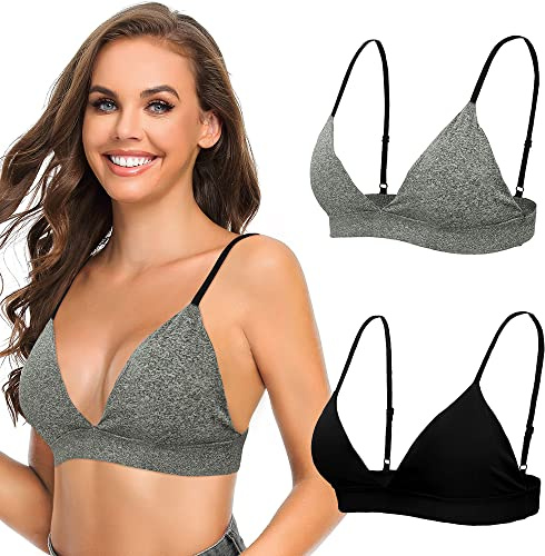 SHEKINI Women's Triangle Bralette Wireless Seamless Bra Sports Bras 2 Pack | Removable Padded, Adjustable Straps, Comfortable, Breathable, Everyday, Two Pieces