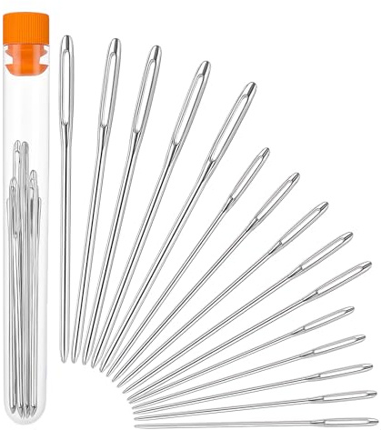 15 Piezas agujas de coser a mano, 3 Tamaños Agujas de Ojo Grande （4.6cm, 6cm, 7cm）, Agujas Romas Ojo Grande para Coser a Mano, Incluye tubo de almacenamiento