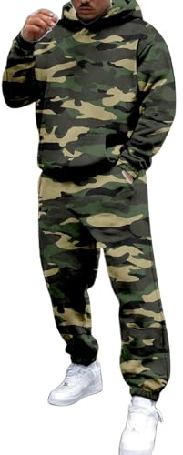 Maskjuwio Tuta da jogging da uomo, 2 pezzi, tuta mimetica, tuta da jogging, da uomo, a maniche lunghe, calda, con cappuccio, da jogging, Y2K, Hip Hop, tuta da corsa, Ce1, XL