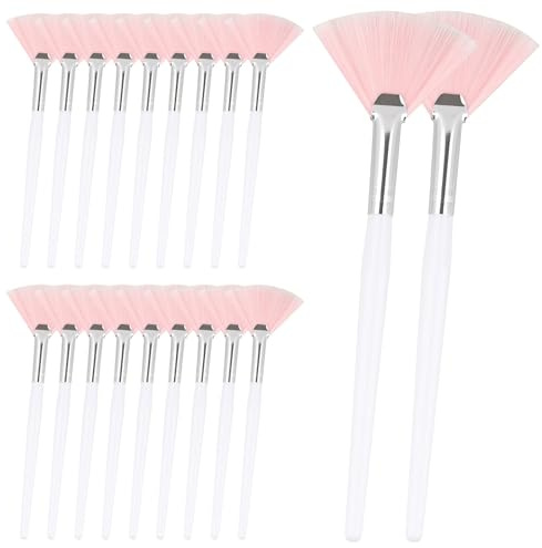 20 pennelli a ventaglio per il viso, ultra sottili, morbidi, pennelli professionali per sfumare il trucco, con comodo manico in legno, per maschera, fango, crema, trucco, estetista