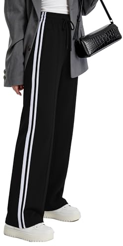 Safort Womens 28/30/32/34 Track Pants Wide Leg Zipper Pockets Sweatpants Jogger Athletic Work Running 28, Black, XL