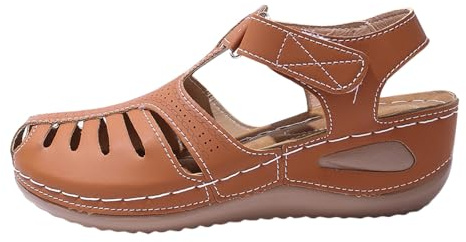 Sandals Closed Toe Women Wedge – Retro Shoes Women's Sandal Lightweight Breathable Mules To Put On Shoe Beach Holiday Sandalette Walking Non-Slip Mule Comfort Sandalette, brown, 7 UK
