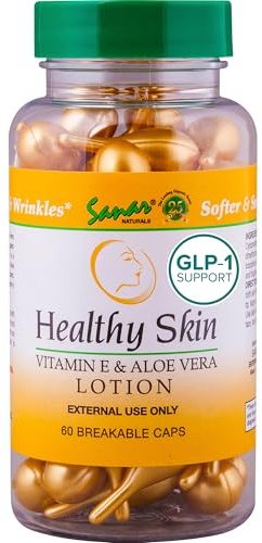 Sanar Naturals Healthy Skin Vitamin E and Aloe Vera Moisturizer Ampoules - Body Lotion for Dry Skin, Face, Hands - Travel Size Serum for Women and Men, 60 Capsules
